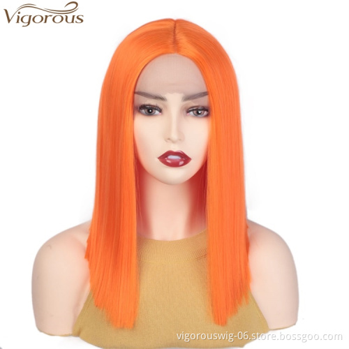 Vigorous Heat Resistant Synthetic Lace Front Wigs Glueless Short Bob Wig Yellow Color Short Straight Bob Wig For Black Women